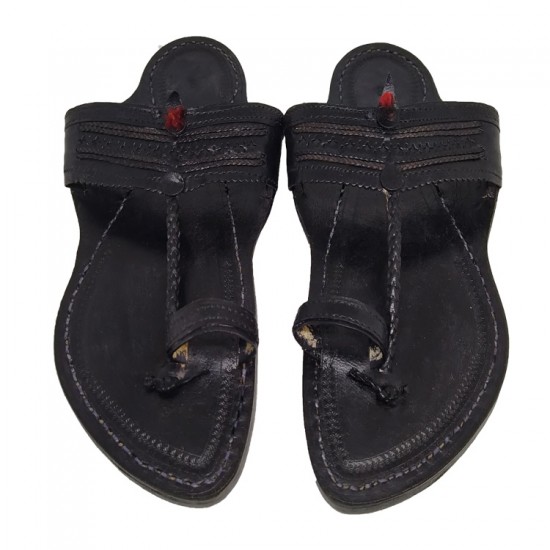 Buy black colored kolhapuri chappal for men. Swarajyam